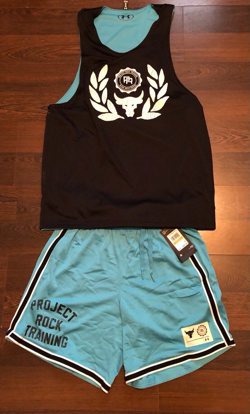 Men Under Armour Project Rock Penny Mesh 7" Shorts Set S Blue
